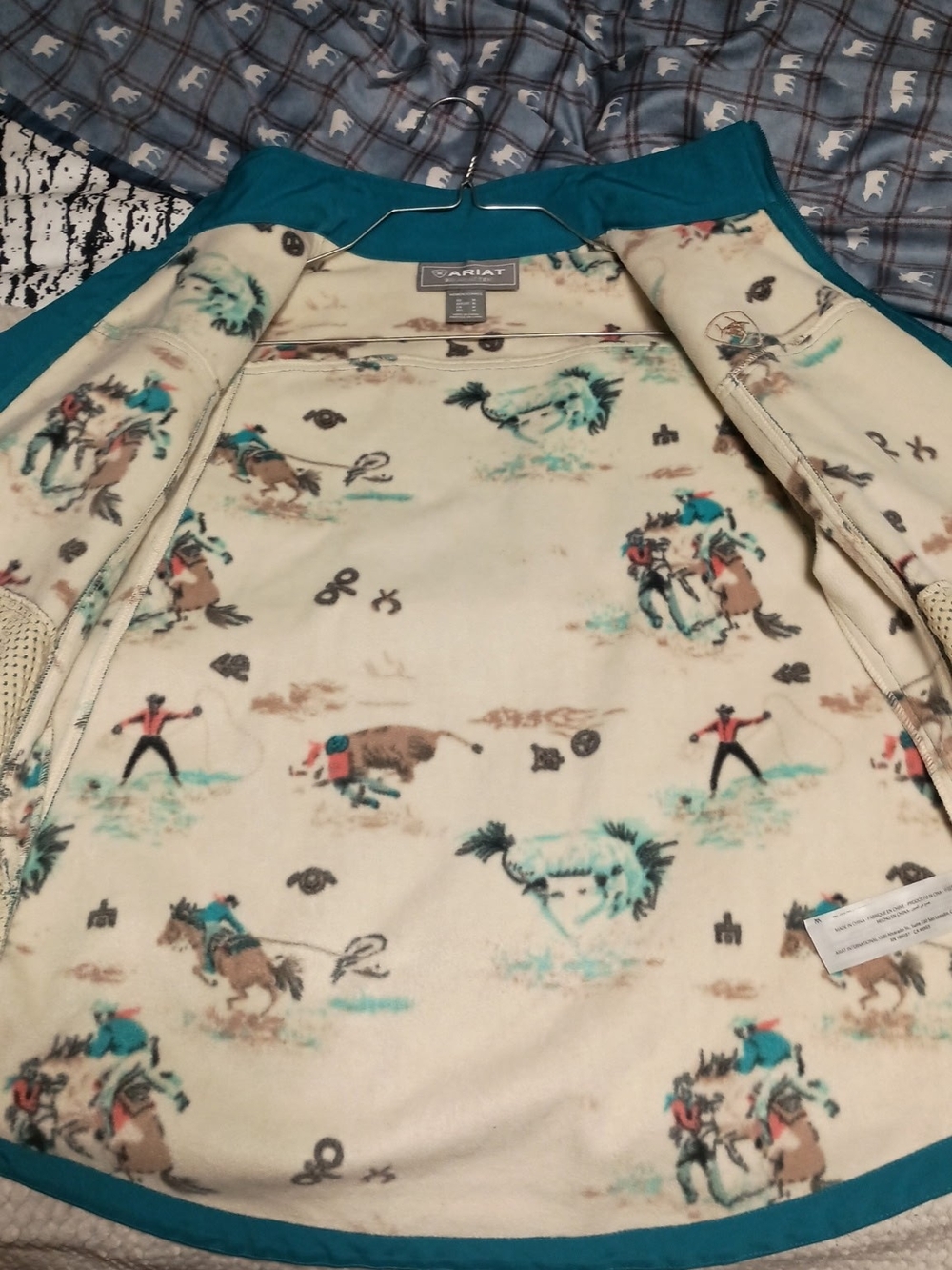 Ariat Teal Outer Shell Kids Jacket with Cream Rodeo Fleece Lining